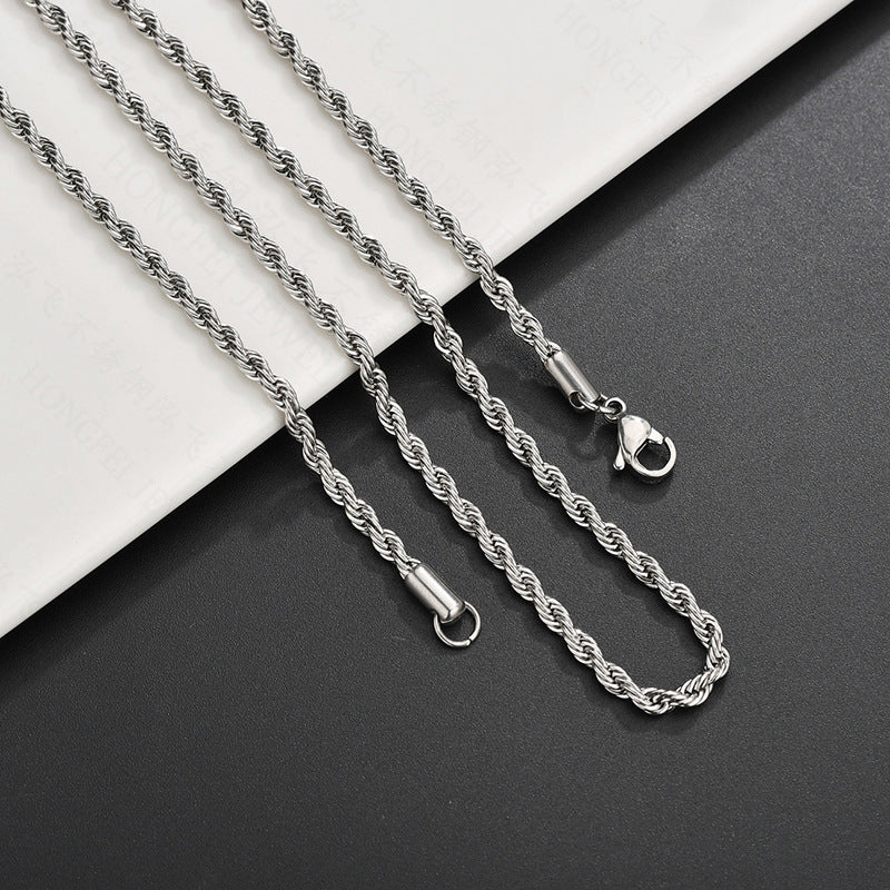 Hip Hop Twisted Rope Chain Necklace in Stainless Steel | Vacuum Plated Gold