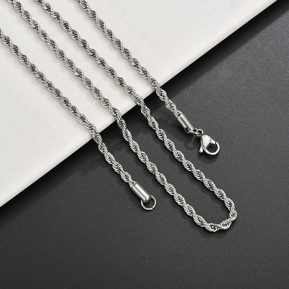 Hip Hop Twisted Rope Chain Necklace in Stainless Steel | Vacuum Plated Gold