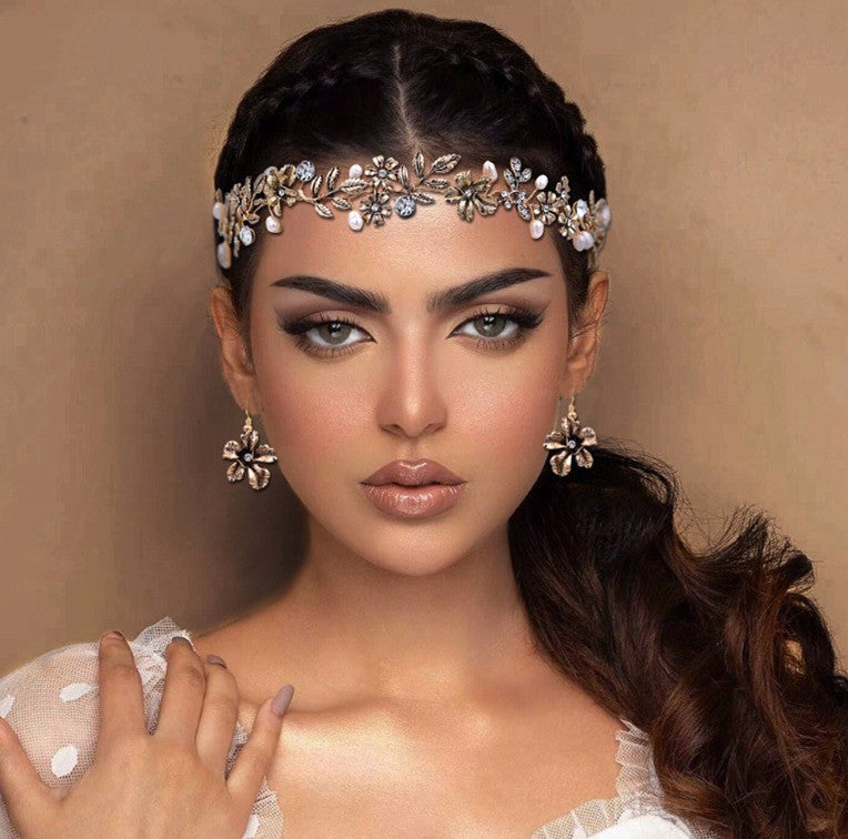 Freshwater Pearl Leaf Hair Band | Alloy Wave 41cm with Earrings