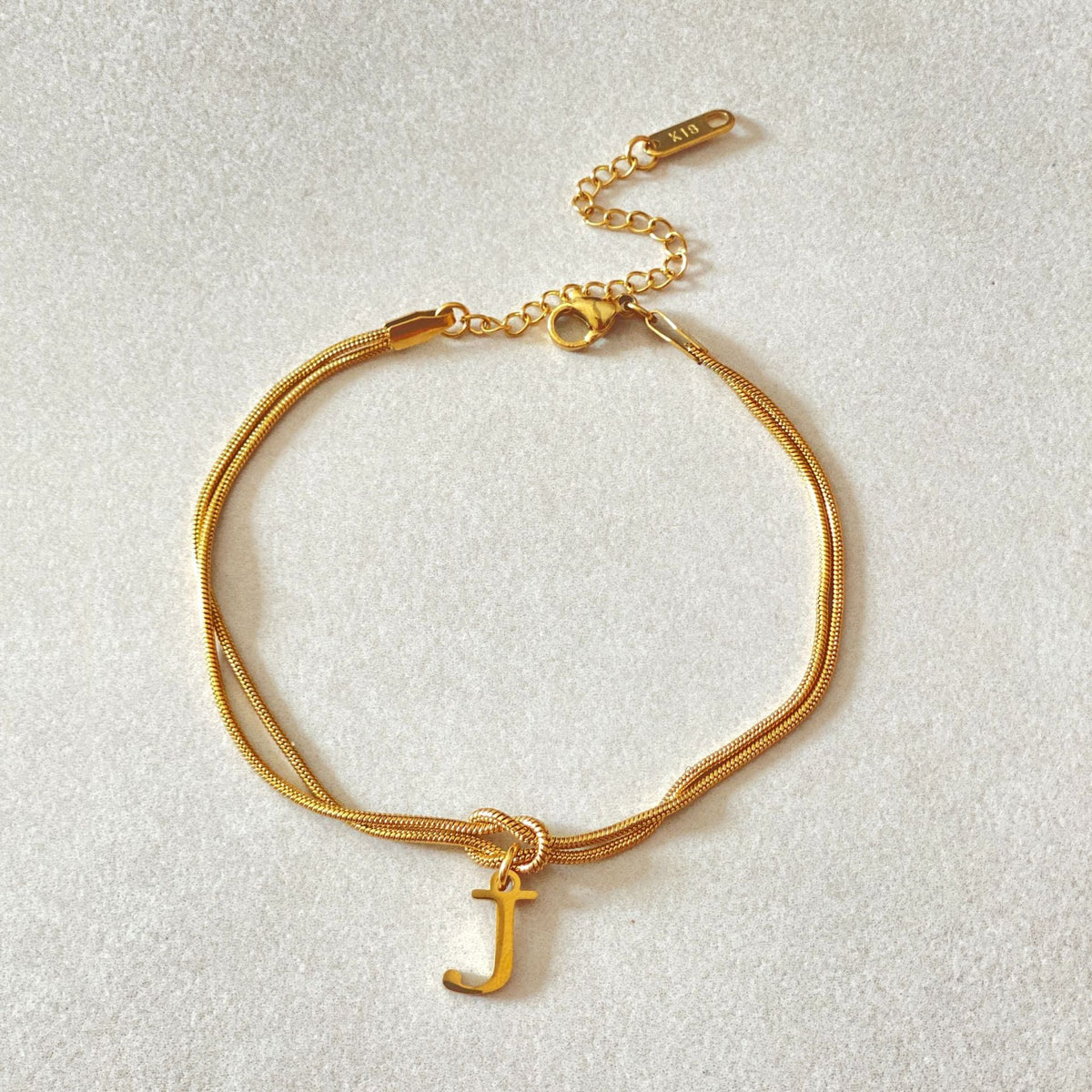 Initial Letter Love Knot Bracelet for Women | Gold Snake Chain