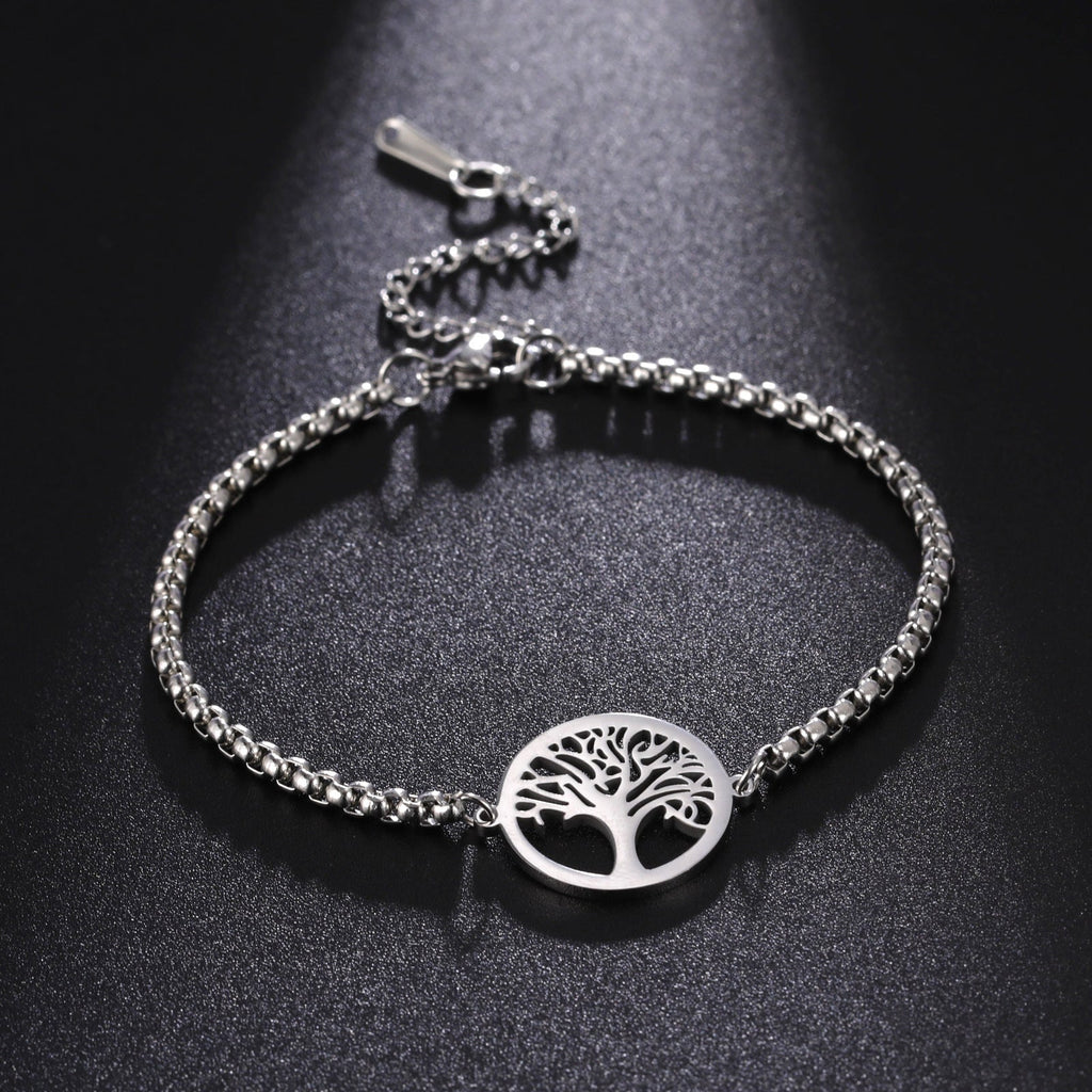 Hollow Life Tree Pendant Bracelet in Titanium Steel