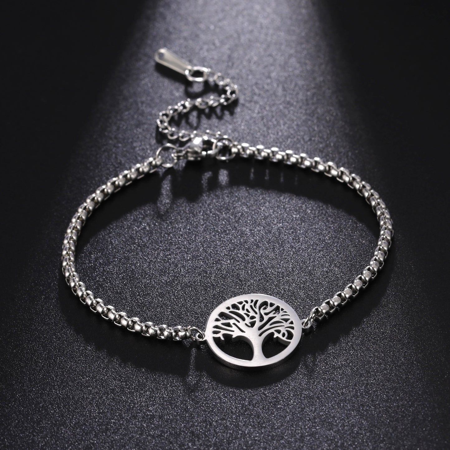 Hollow Life Tree Pendant Bracelet in Titanium Steel