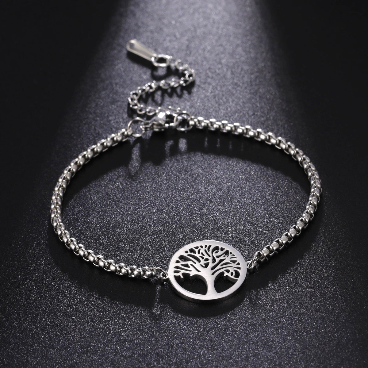Hollow Life Tree Pendant Bracelet in Titanium Steel