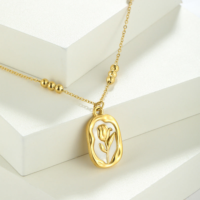 Rose White Shell Pendant Necklace for Women