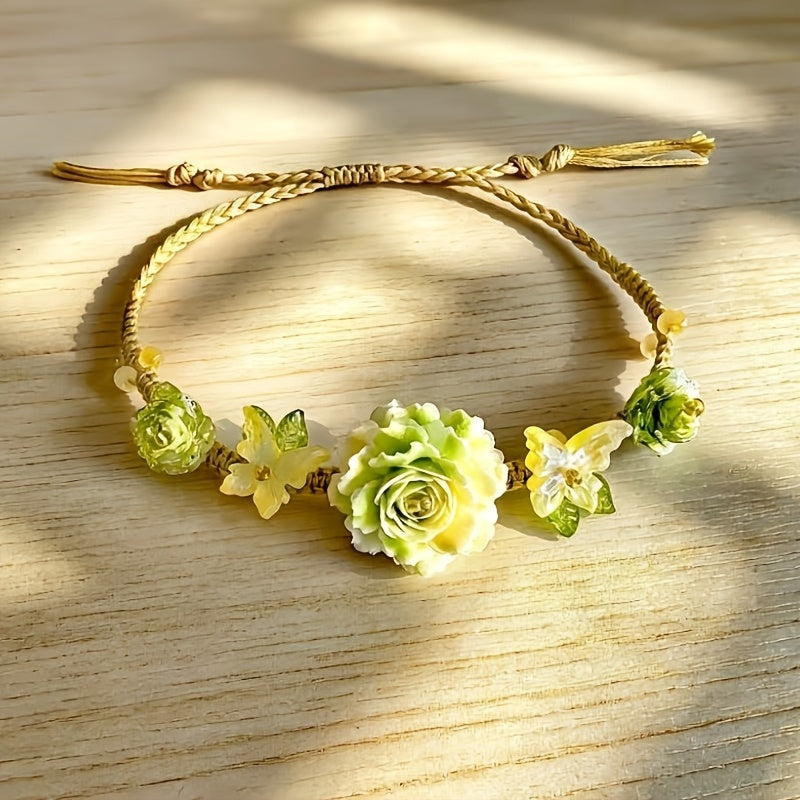 Two-Tone Rose Handwoven Resin Bracelet for Women | Sweet Gift