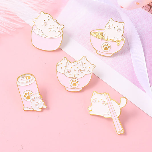 Kitty Bowl Cat Brooch | Alloy Electroplated Personality 5 Styles