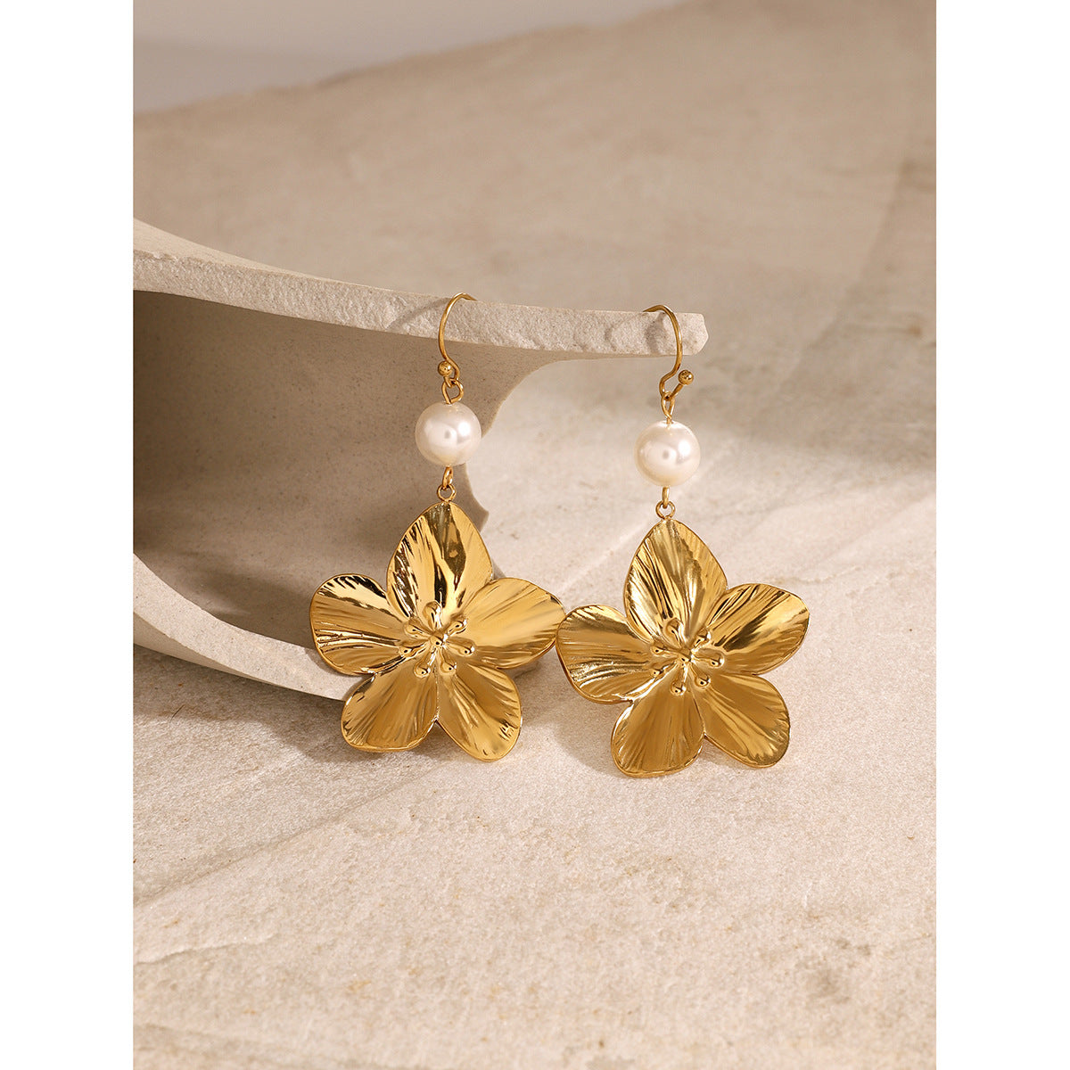 18K Gold Stainless Steel Flower Earrings | INS Style Floral Stud