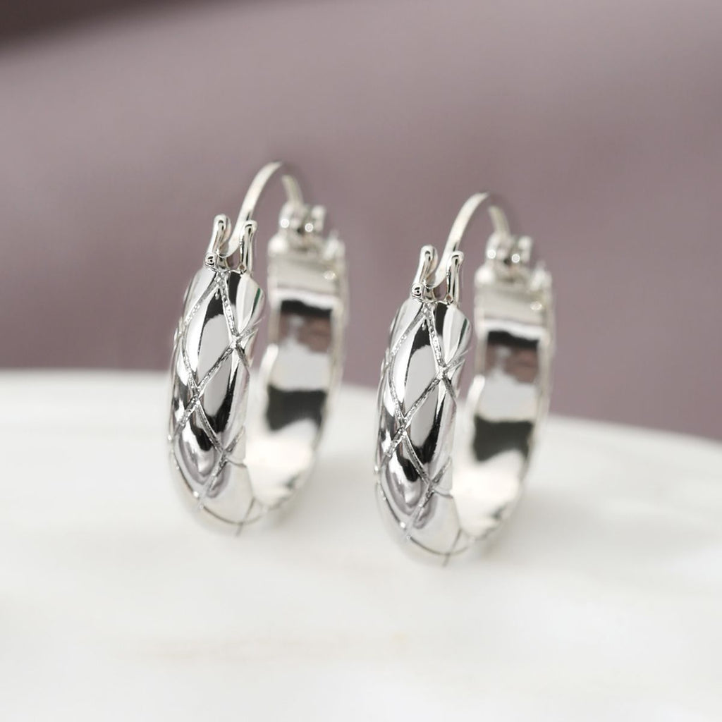 Glossy Diamond Plaid Earrings | Copper European Style Gold Silver