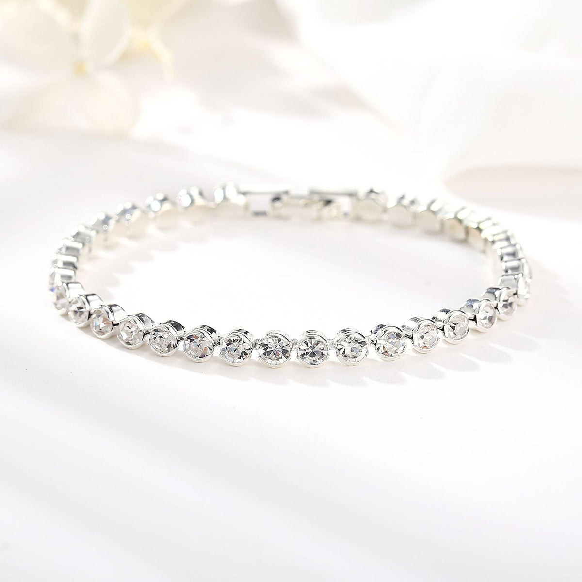 Crystal Diamond-Cut Silver Bracelet for Women