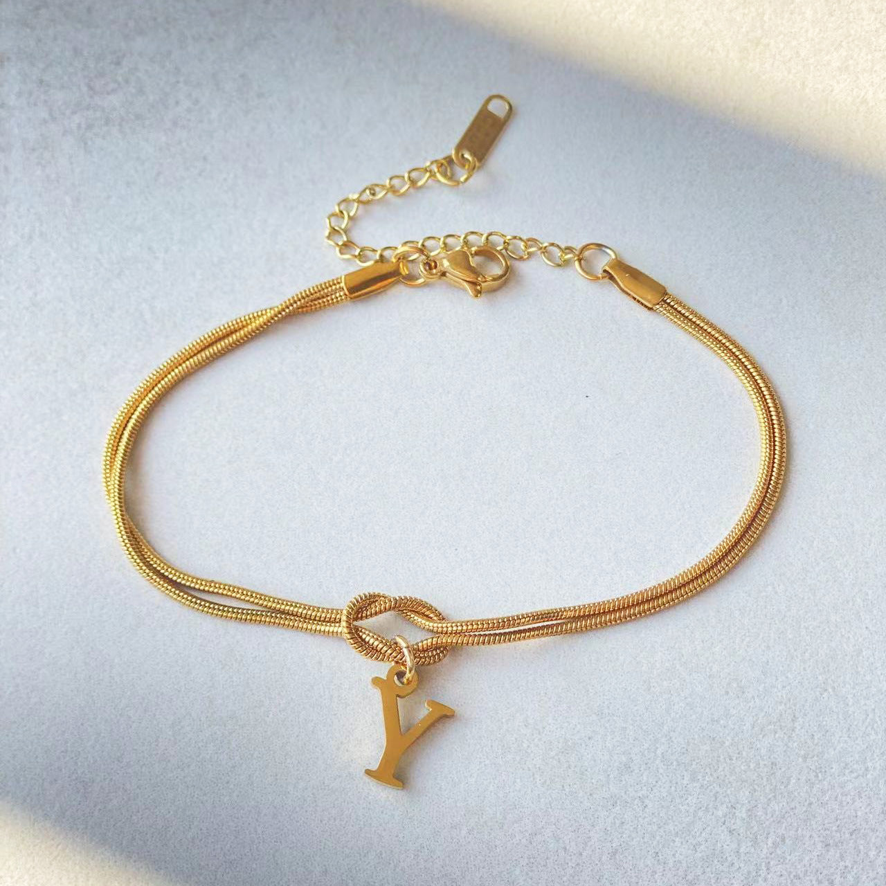 Initial Letter Love Knot Bracelet for Women | Gold Snake Chain