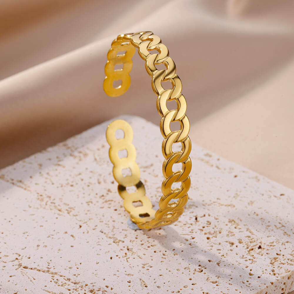 Pleated Pattern Open Bracelet for Women in Stainless Steel