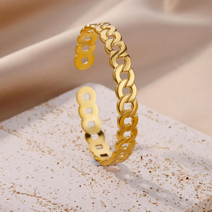Pleated Pattern Open Bracelet for Women in Stainless Steel