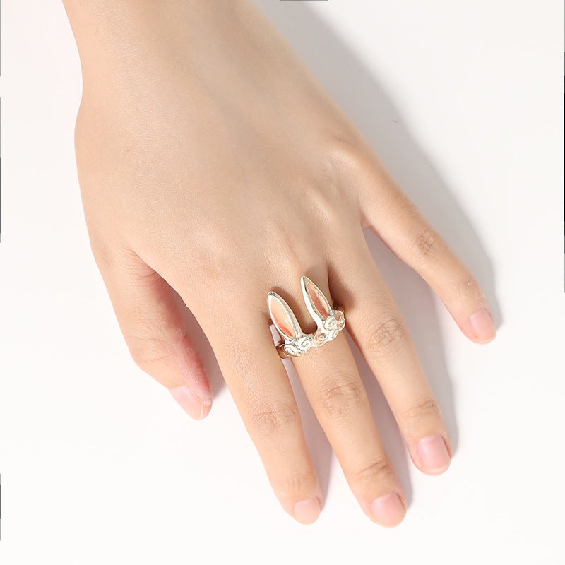 Rabbit Ear Oil Drop Ring | Metal Cartoon Women's Colour Ring