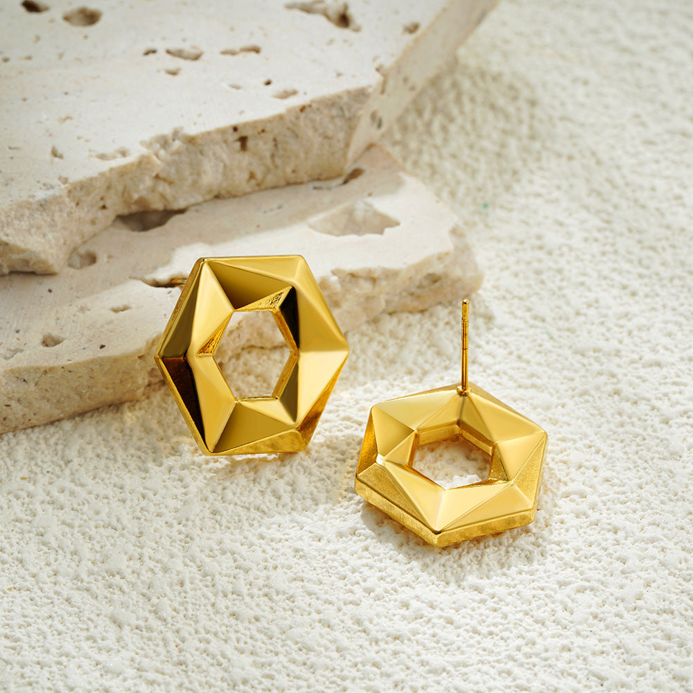 18K Gold Cross Stud Earrings | Stainless Steel Glossy Unisex