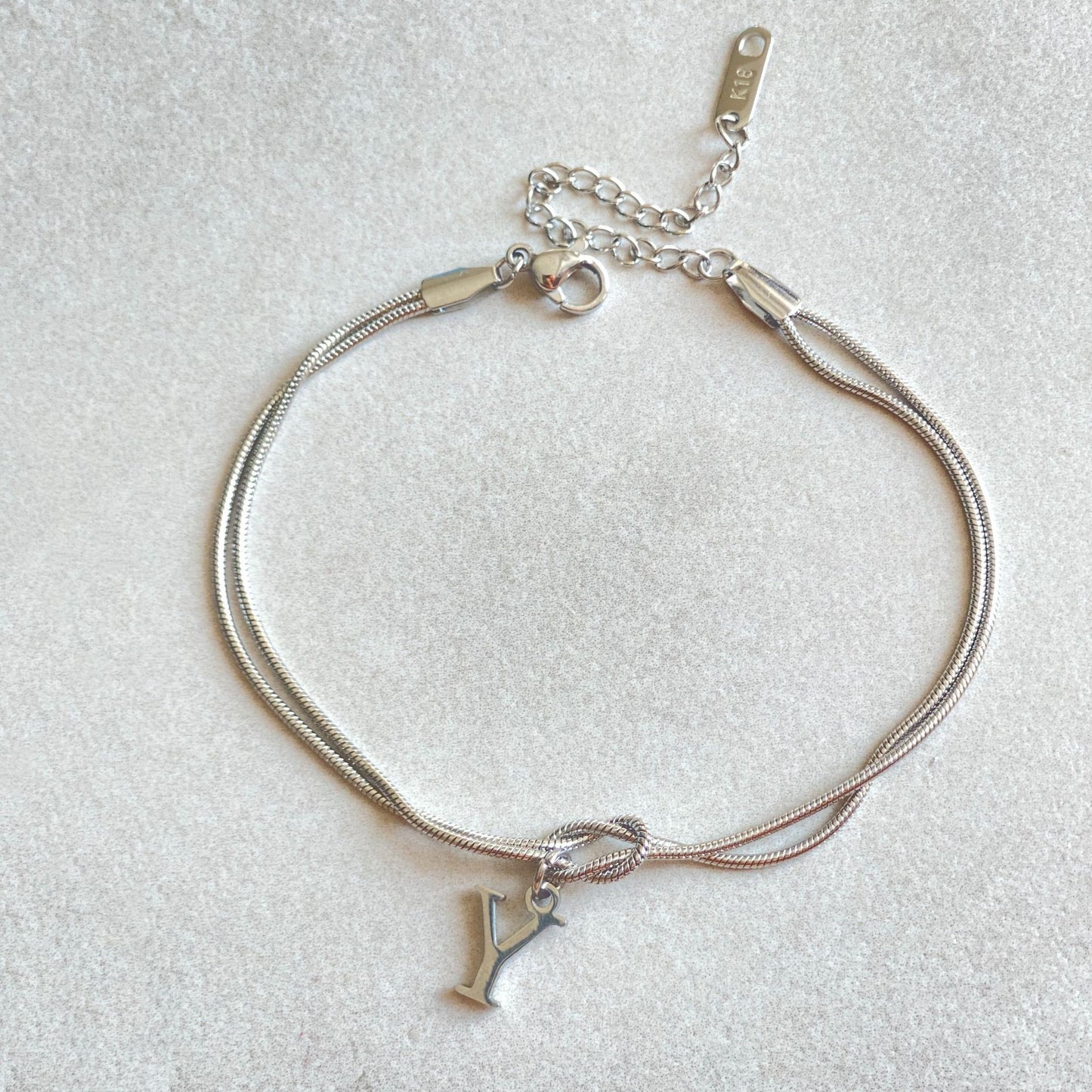 Initial Letter Love Knot Bracelet for Women | Gold Snake Chain