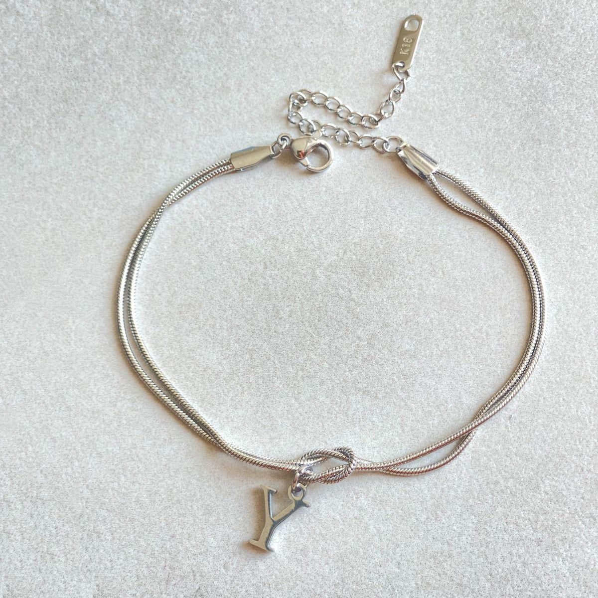 Initial Letter Love Knot Bracelet for Women | Gold Snake Chain