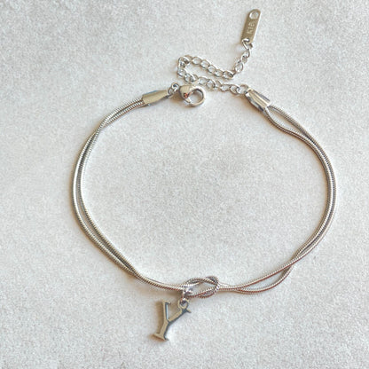 Initial Letter Love Knot Bracelet for Women | Gold Snake Chain