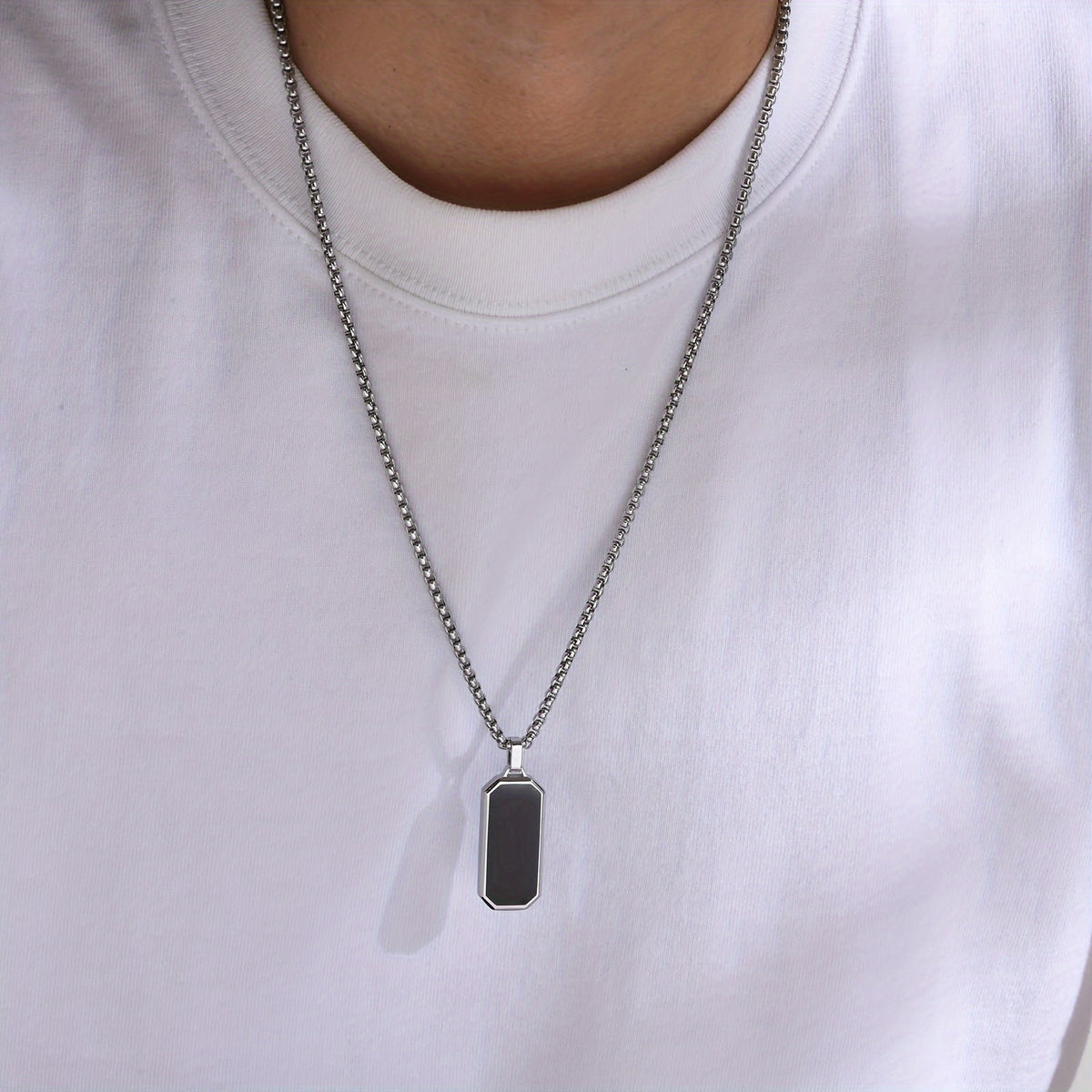 Black Drip Oil Geometric Pendant Necklace for Men