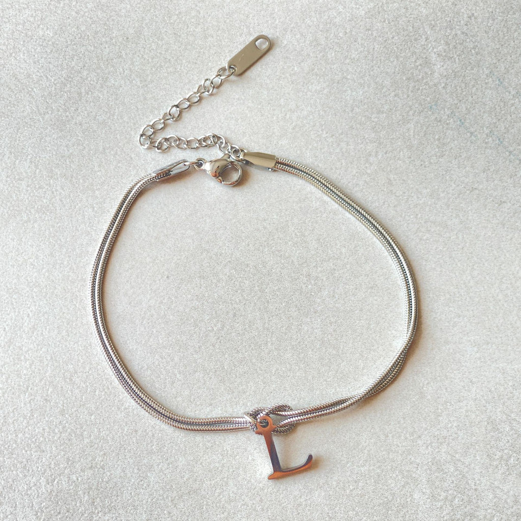 Initial Letter Love Knot Bracelet for Women | Gold Snake Chain