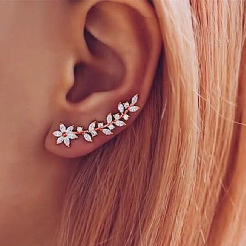 Full Diamond Flower Earrings | Copper Korean Style Gold Rose Gold Silver