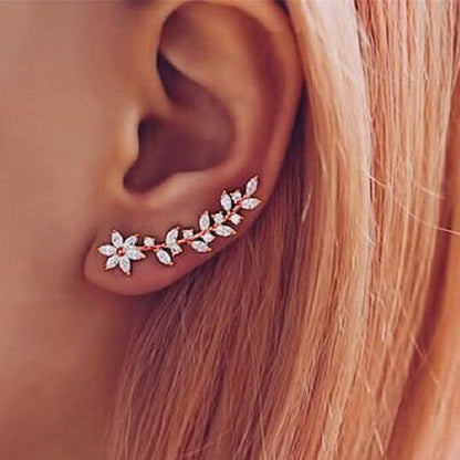 Full Diamond Flower Earrings | Copper Korean Style Gold Rose Gold Silver