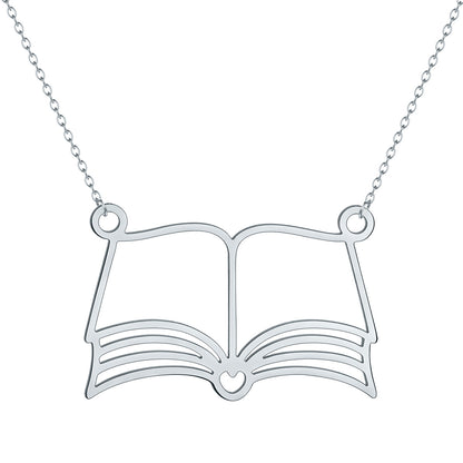 Open Book Pendant Necklace in Stainless Steel | Punk Design