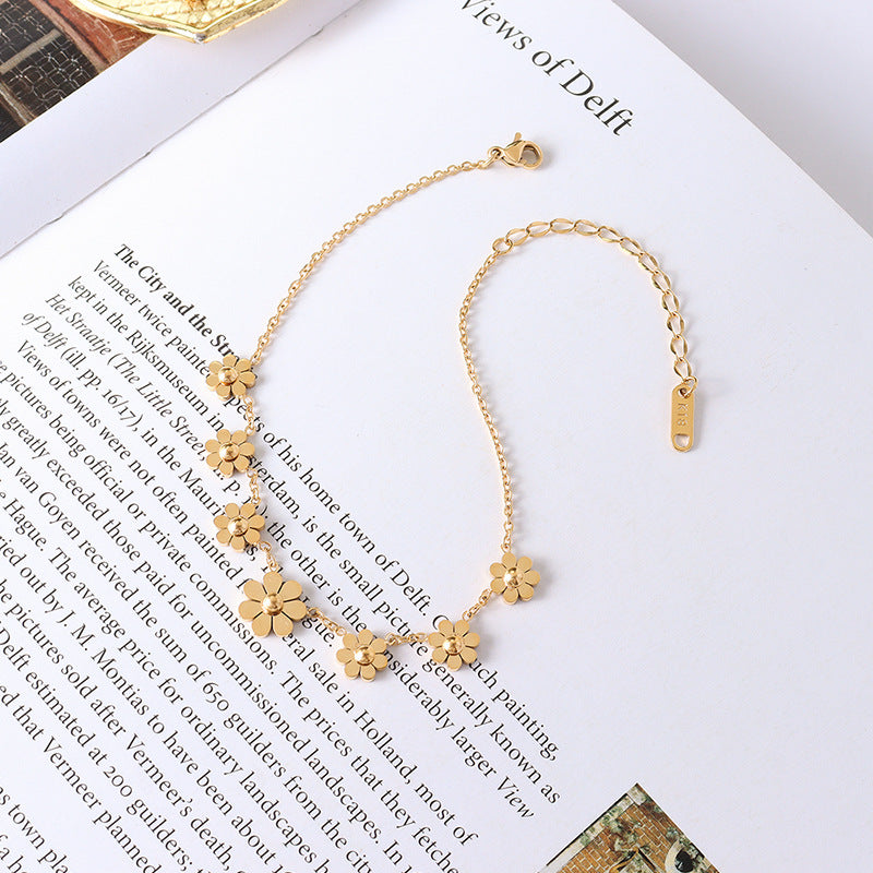 18K Titanium Steel Flower Anklet | European Style 20+5cm