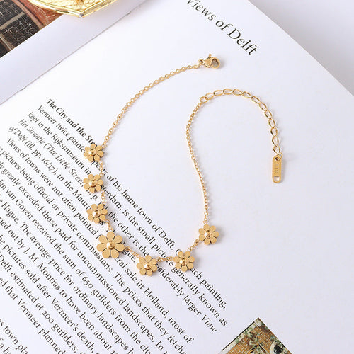 18K Titanium Steel Flower Anklet | European Style 20+5cm
