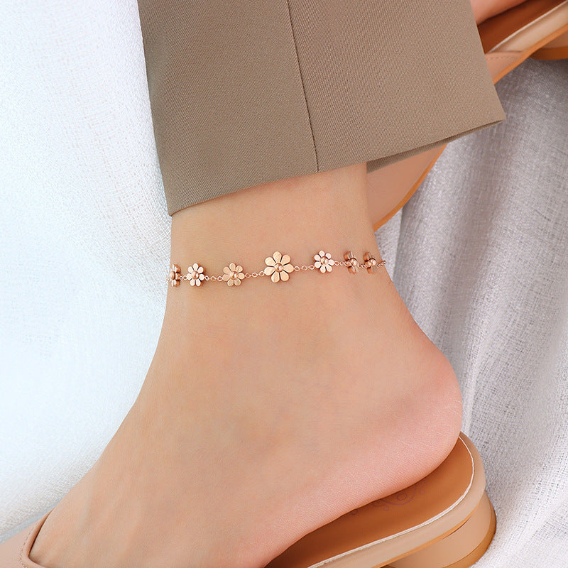 18K Titanium Steel Flower Anklet | European Style 20+5cm