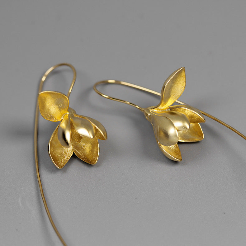 Magnolia Flower Dangle Earrings | Alloy Gold Silver Elegant Gift
