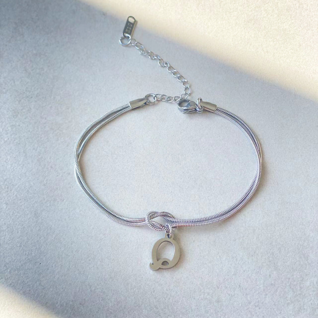 Initial Letter Love Knot Bracelet for Women | Gold Snake Chain