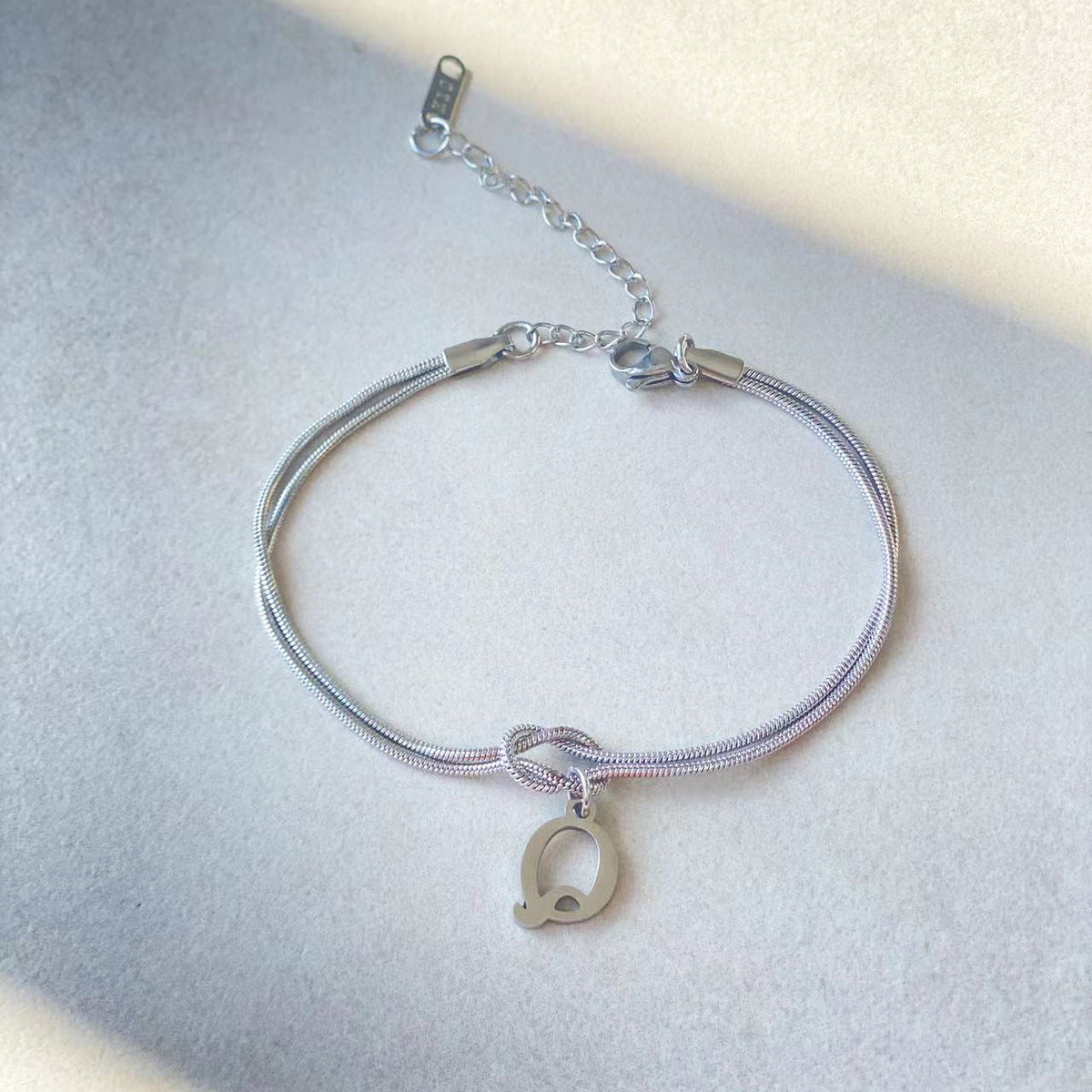 Initial Letter Love Knot Bracelet for Women | Gold Snake Chain