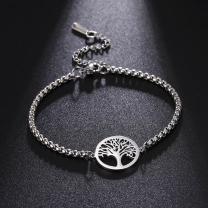 Hollow Life Tree Pendant Bracelet in Titanium Steel