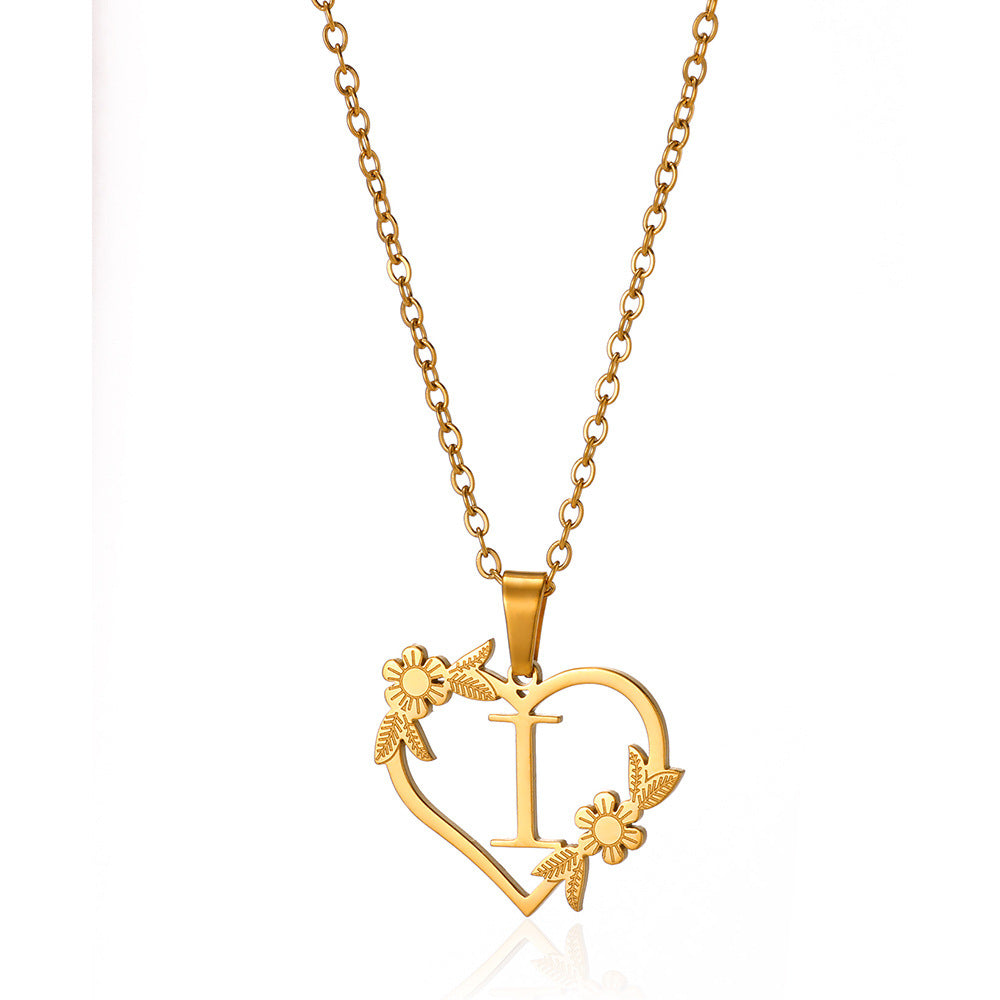 18K Gold Plated Hollow Heart and Flower Pendant Necklace