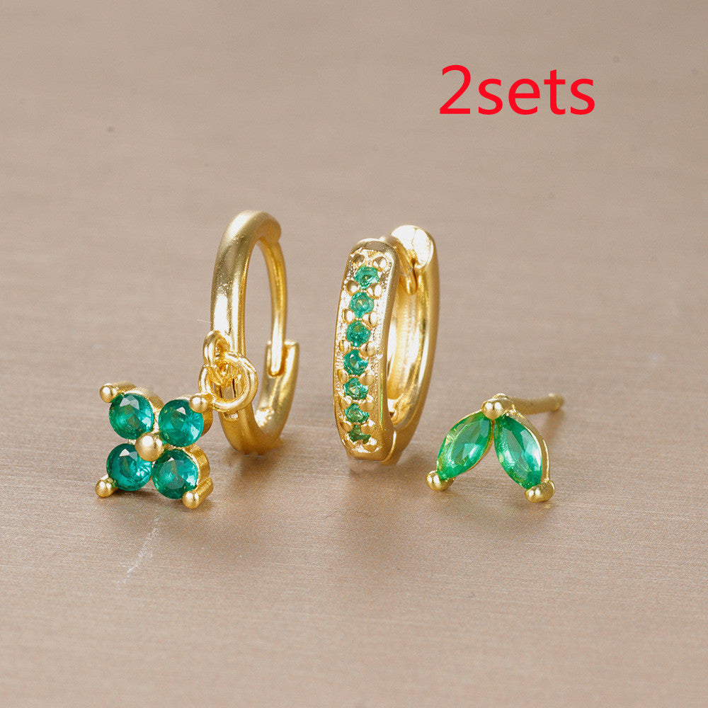 Flower Diamond Stacked Earring Set | Copper INS Gold Silver