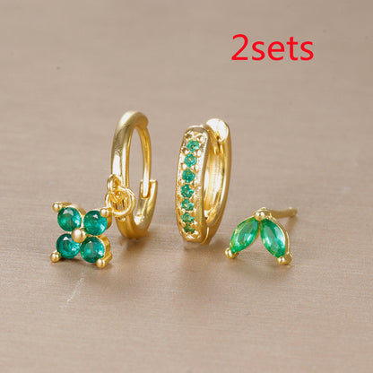 Flower Diamond Stacked Earring Set | Copper INS Gold Silver