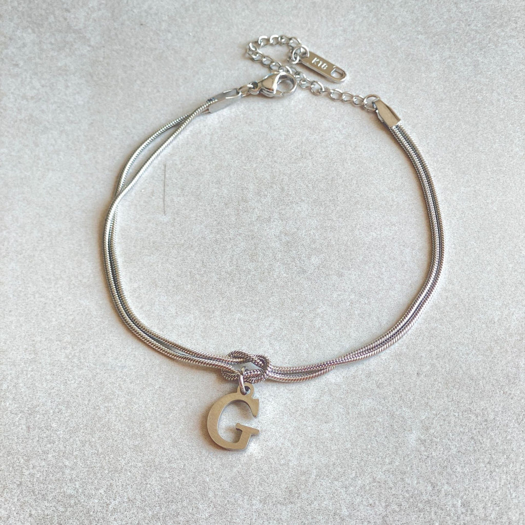 Initial Letter Love Knot Bracelet for Women | Gold Snake Chain