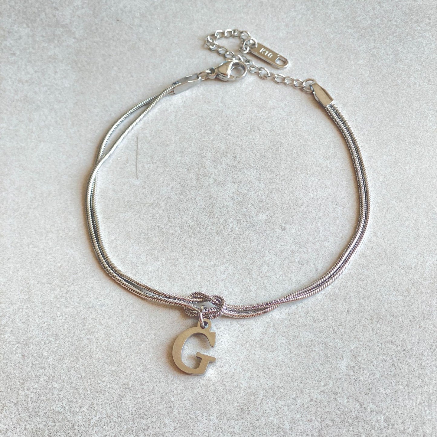 Initial Letter Love Knot Bracelet for Women | Gold Snake Chain