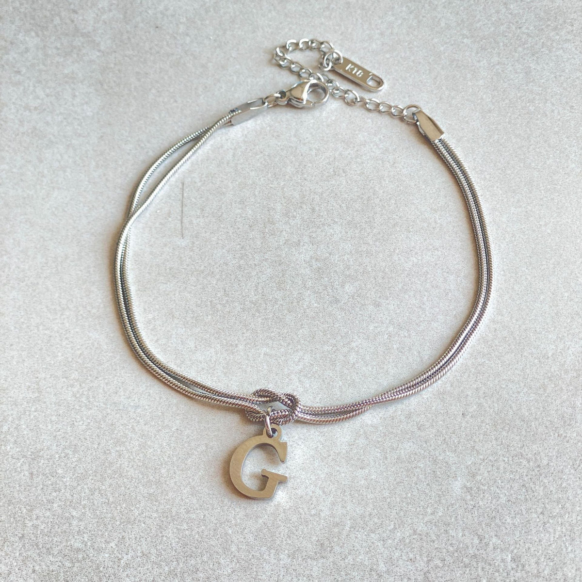 Initial Letter Love Knot Bracelet for Women | Gold Snake Chain