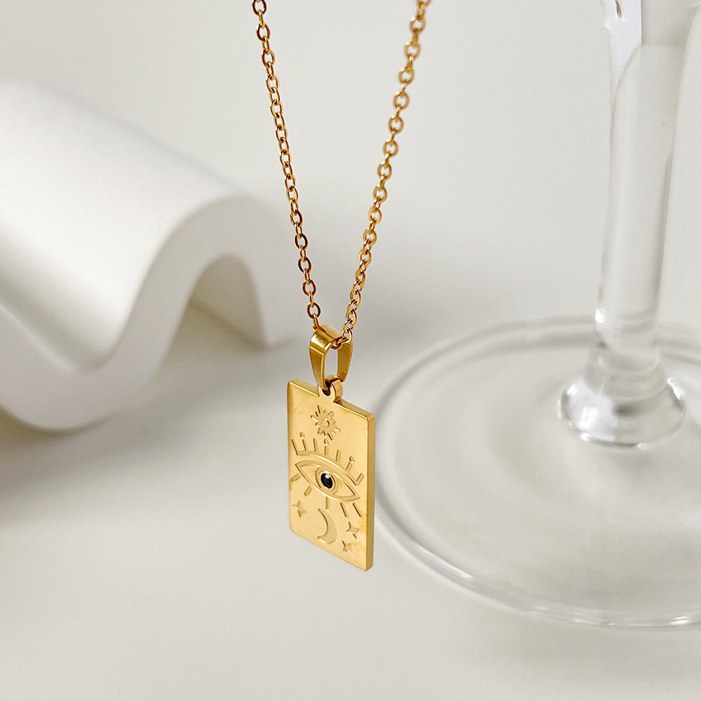 Star Eye Embossed Pendant Necklace in Stainless Steel | Gold