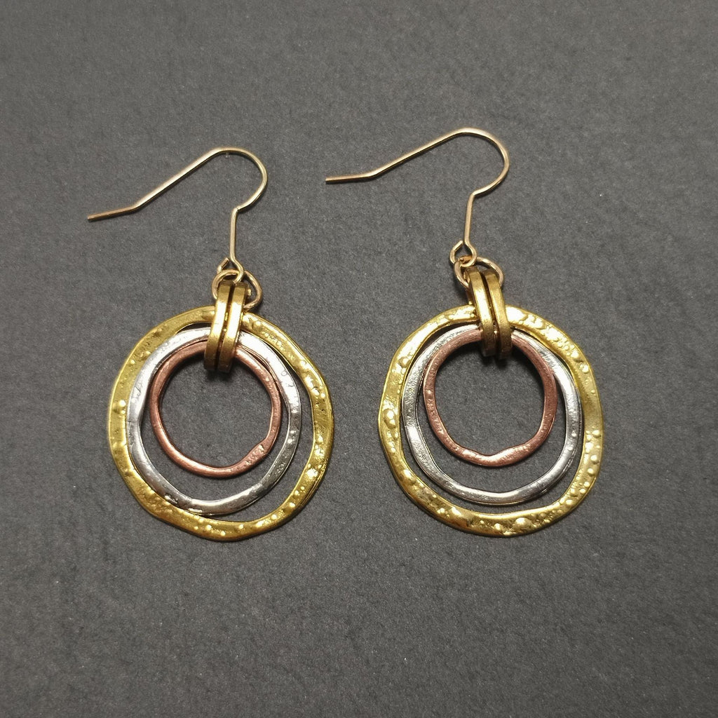Retro Bohemian Triple-Circle Earrings | Alloy Colour-Block Ethnic