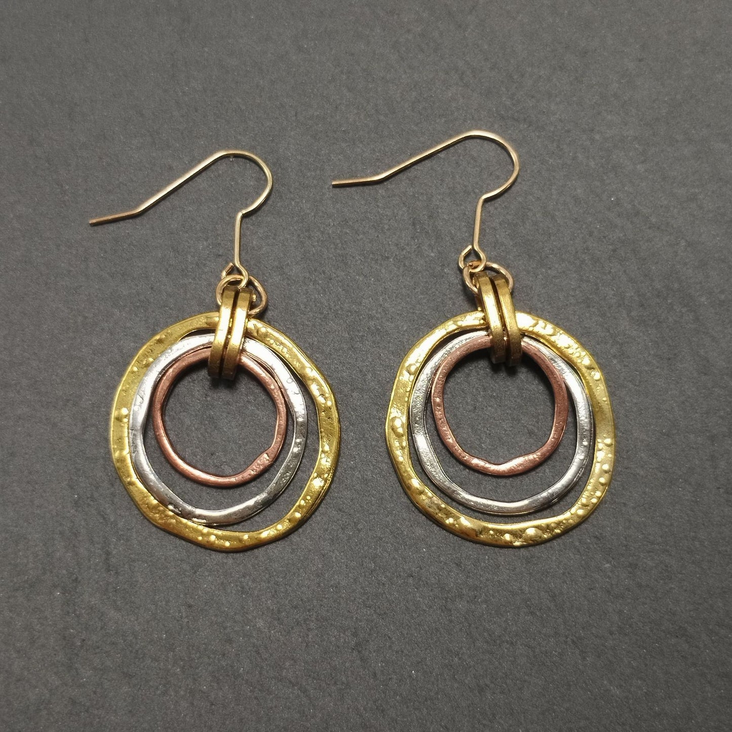 Retro Bohemian Triple-Circle Earrings | Alloy Colour-Block Ethnic