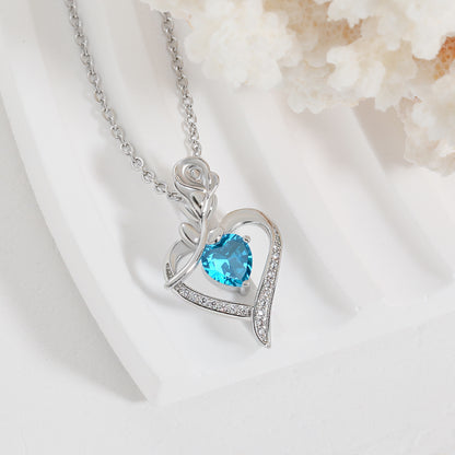 Rose Heart Rhinestone Pendant Necklace for Women