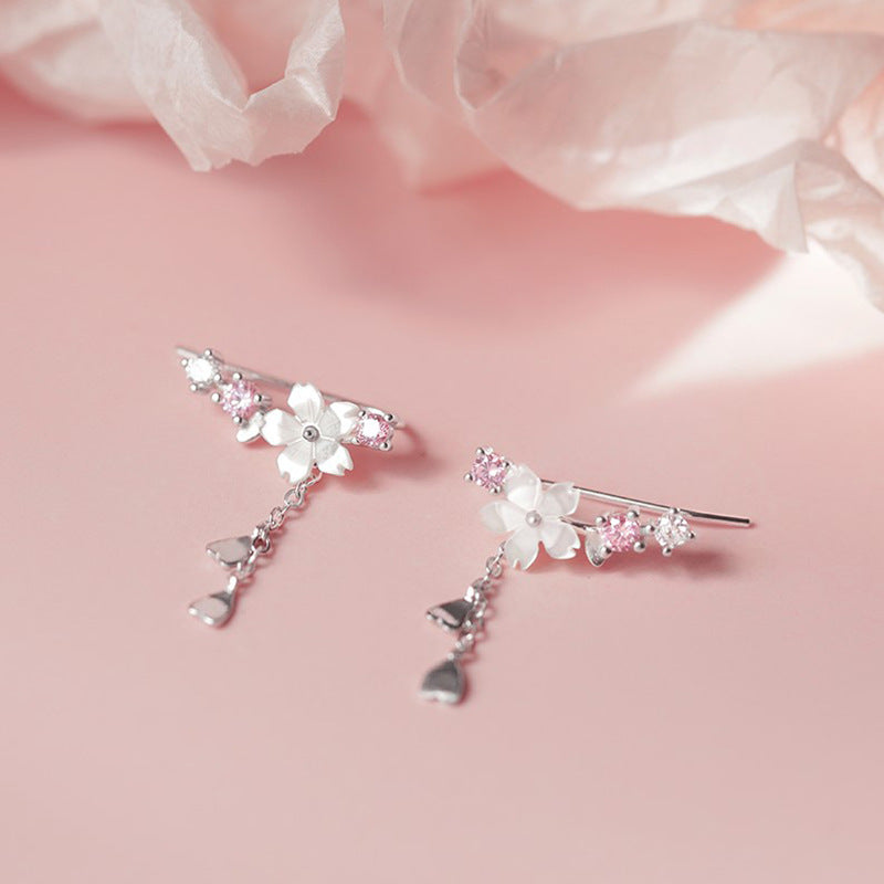 Flower Pendant Long Earrings | Copper Korean Platinum Plated
