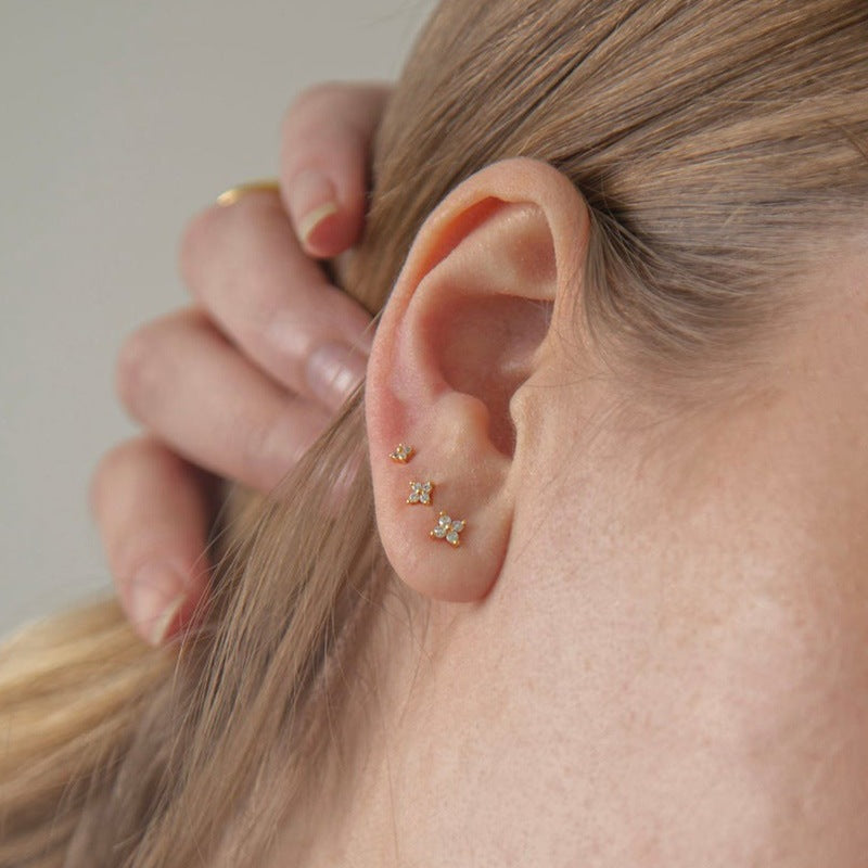 Mini Clover Zircon Stud Earrings | Copper Platinum Gold 3-5mm