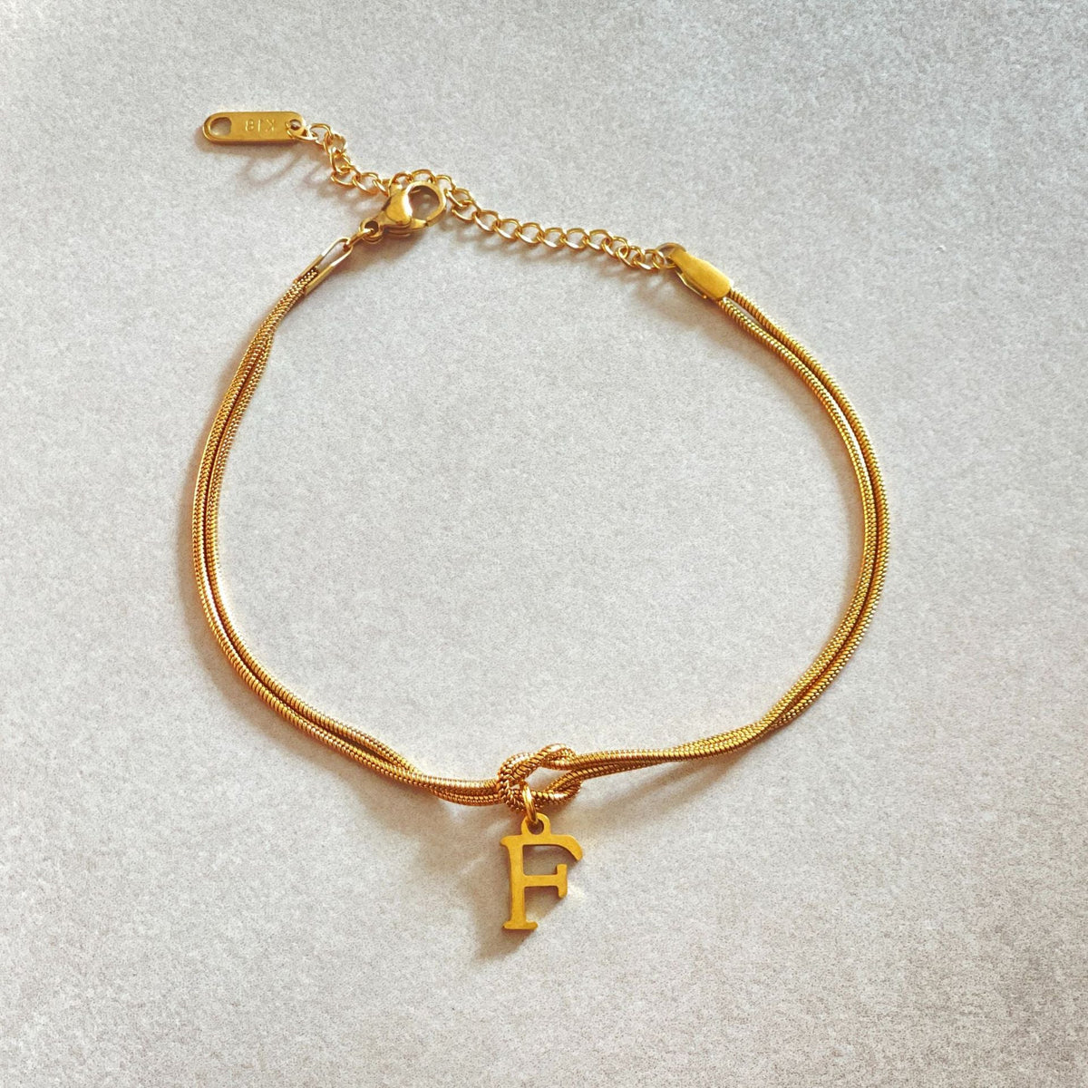 Initial Letter Love Knot Bracelet for Women | Gold Snake Chain