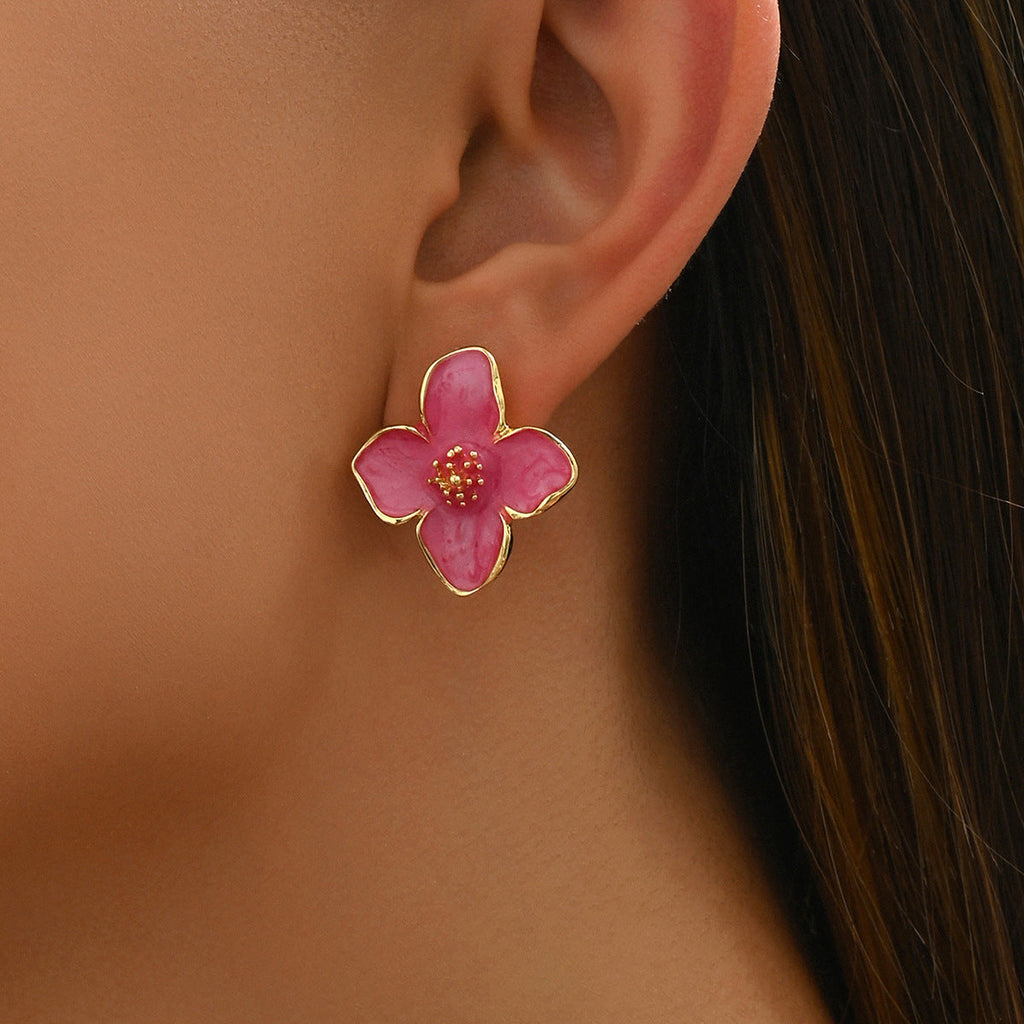 Flower Oil Design Earrings | Alloy Floral Geometric Multi-Colour