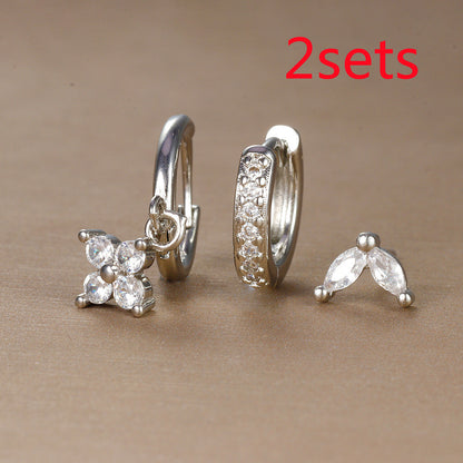 Flower Diamond Stacked Earring Set | Copper INS Gold Silver