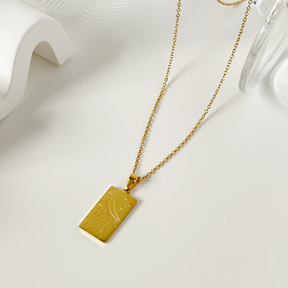 Star Eye Embossed Pendant Necklace in Stainless Steel | Gold