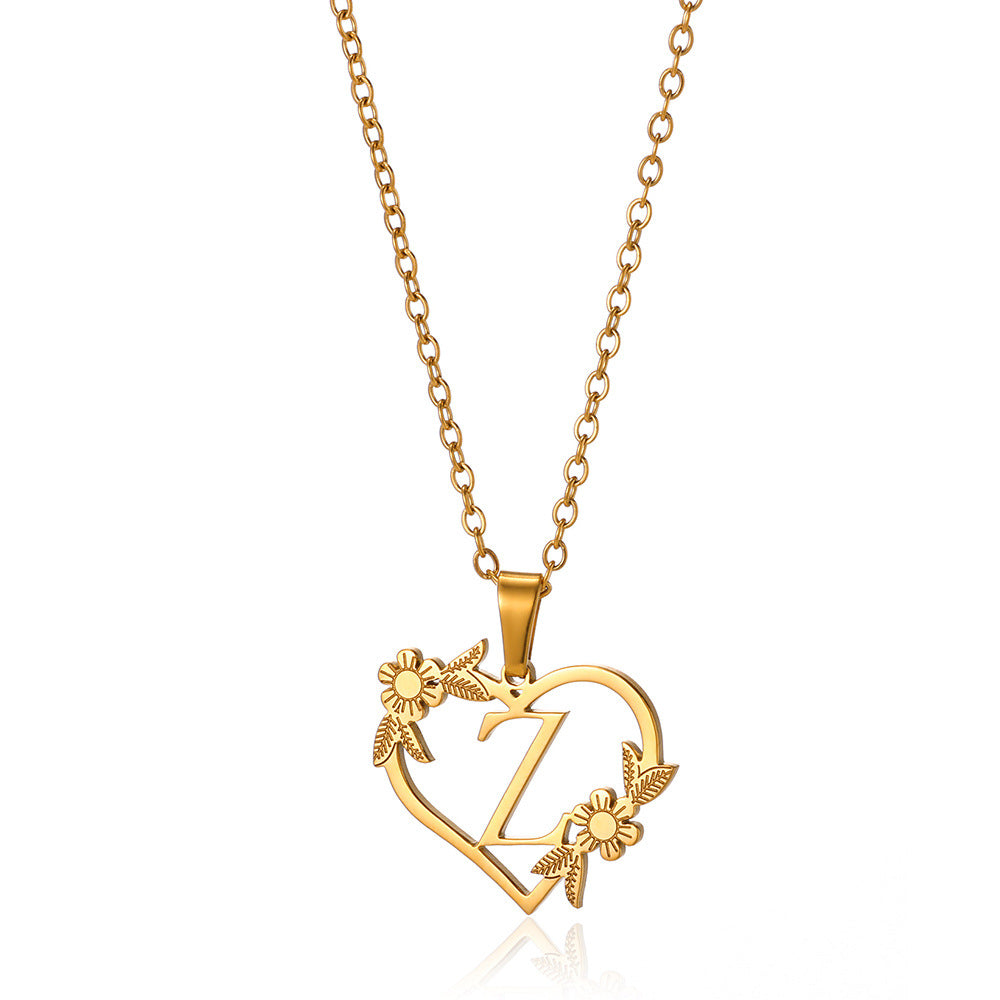 18K Gold Plated Hollow Heart and Flower Pendant Necklace